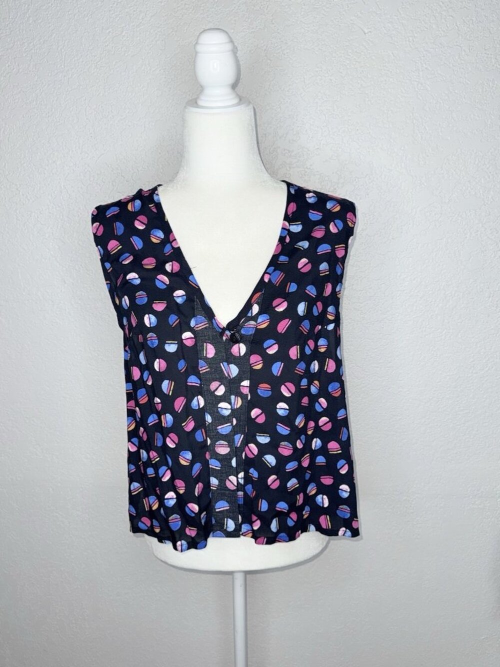 Vintage Cropped Top Sleeveless One Button Loose Fitting Retro Colorful 1E